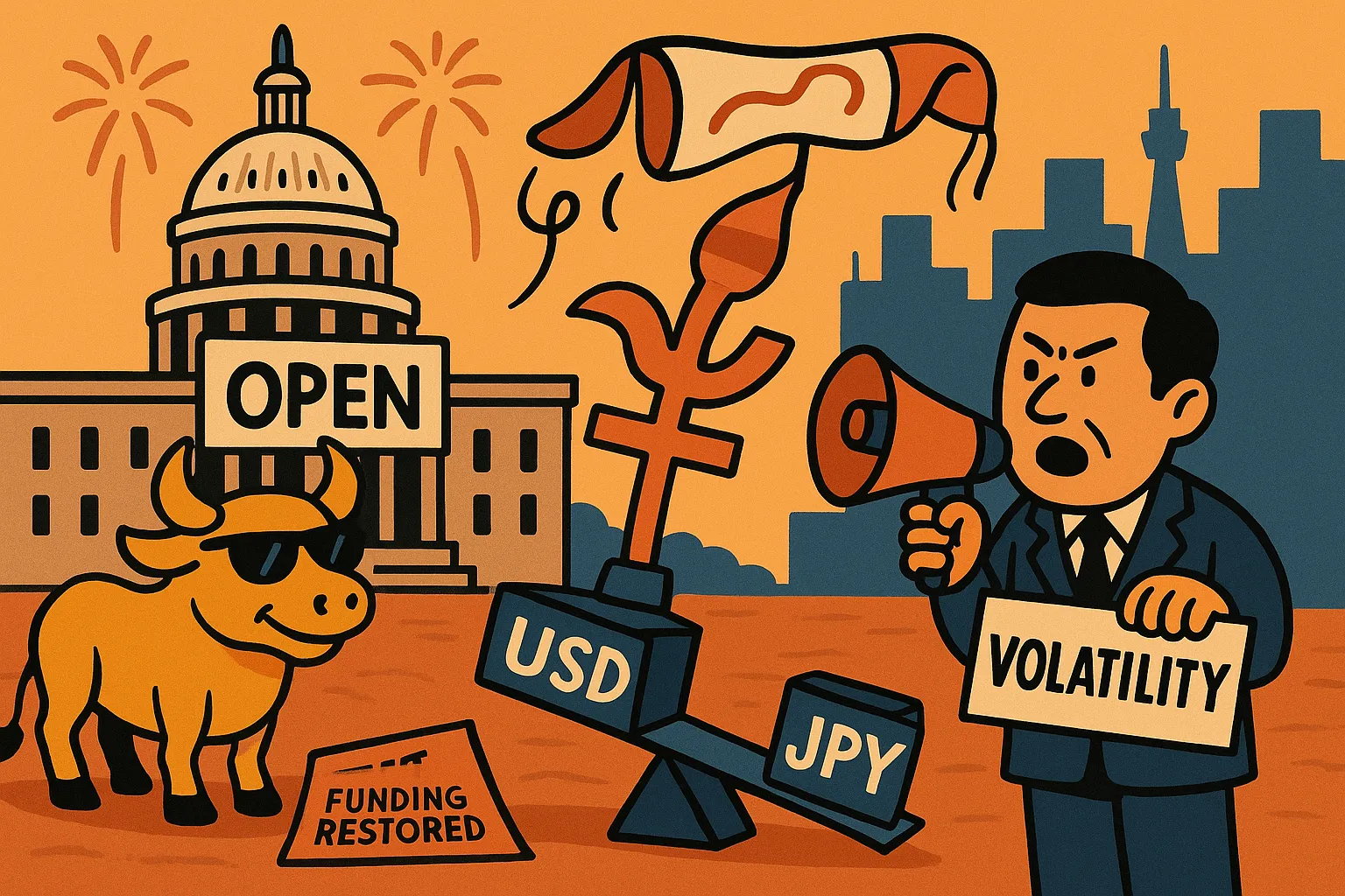 Markets rise on shutdown relief as traders watch the yen